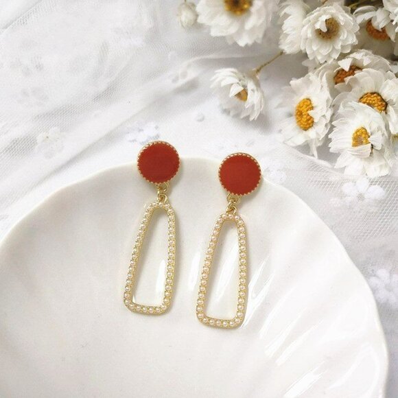 Lauren Ellie Rectangular Dangle Sweet Pearl Accented Earrings Gift Packaged - Picture 4 of 9